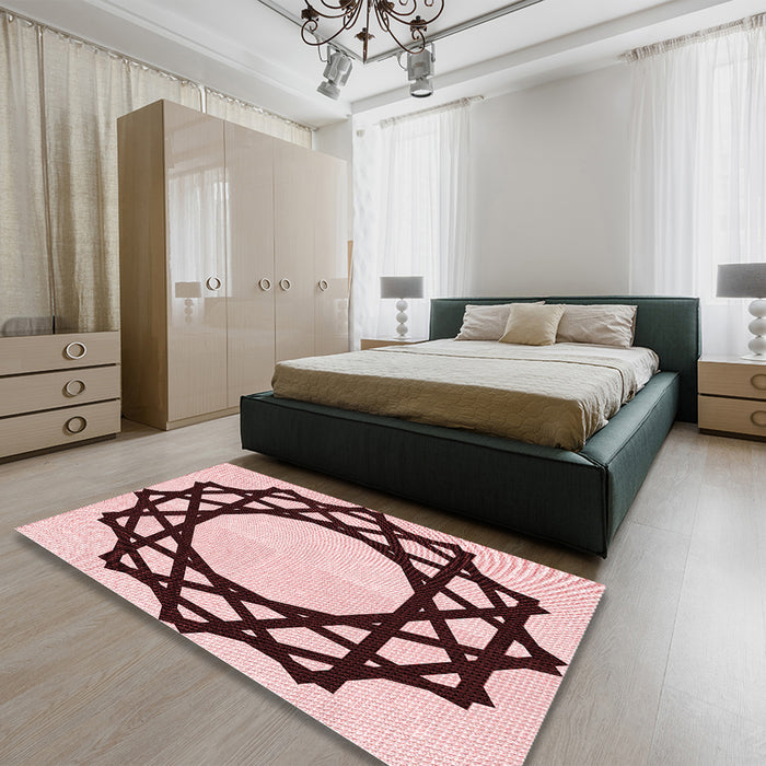 Round Machine Washable Transitional Brown Red Rug in a Office, wshpat2662rd
