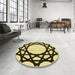 Round Patterned Mustard Yellow Rug in a Office, pat2662yw