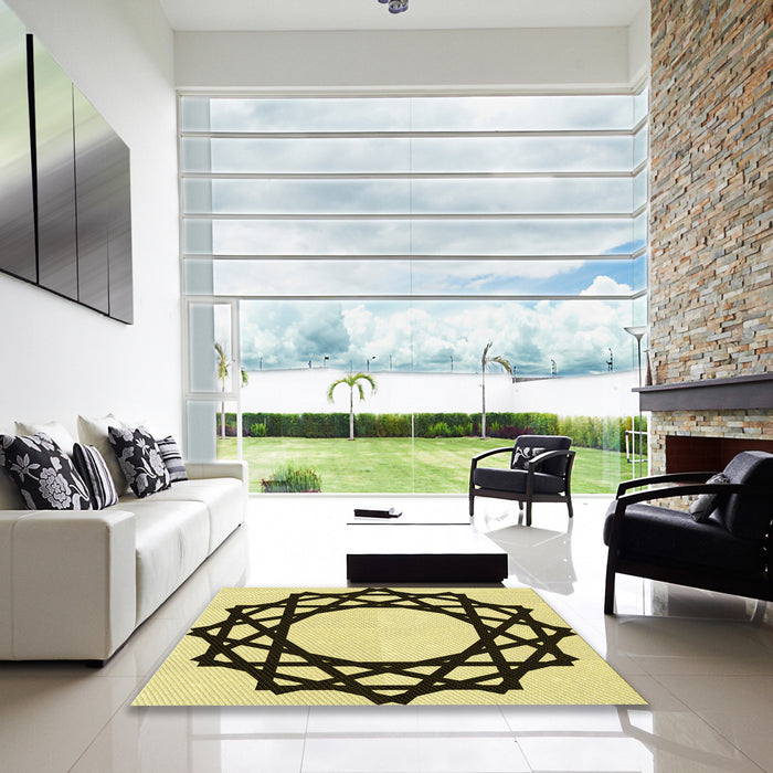 Machine Washable Transitional Mustard Yellow Rug in a Kitchen, wshpat2662yw