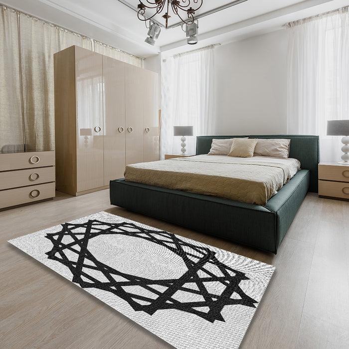Patterned Light Black Novelty Rug in a Bedroom, pat2662