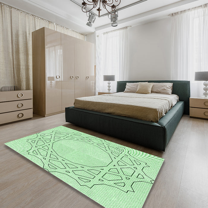 Patterned Mint Green Rug in a Bedroom, pat2663grn