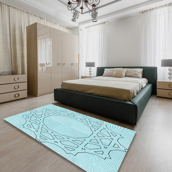 Patterned Electric Blue Rug in a Bedroom, pat2663lblu