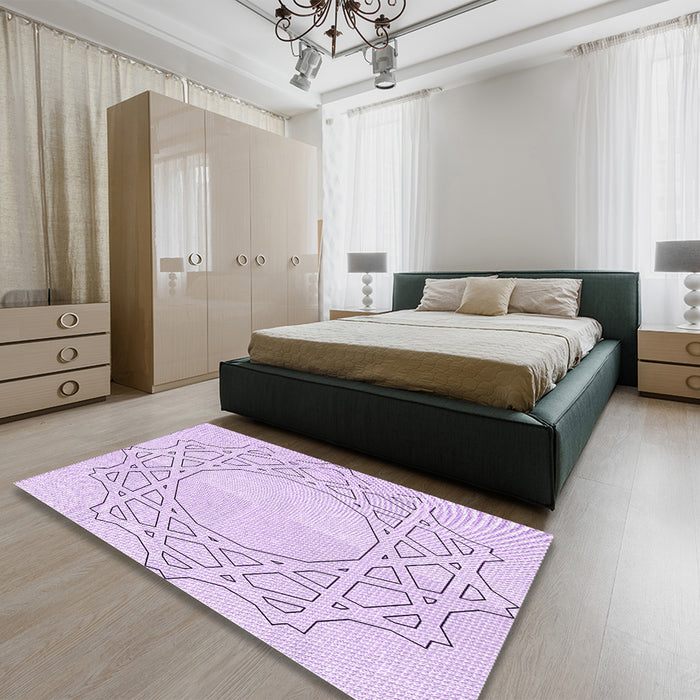 Round Machine Washable Transitional Bright Lilac Purple Rug in a Office, wshpat2663pur