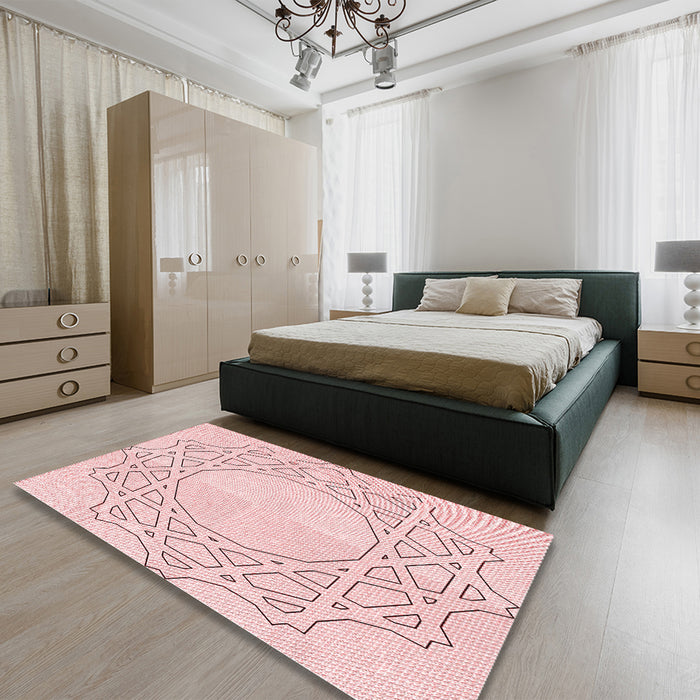 Round Machine Washable Transitional Light Coral Pink Rug in a Office, wshpat2663rd