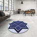 Round Patterned Blue Rug in a Office, pat2664blu