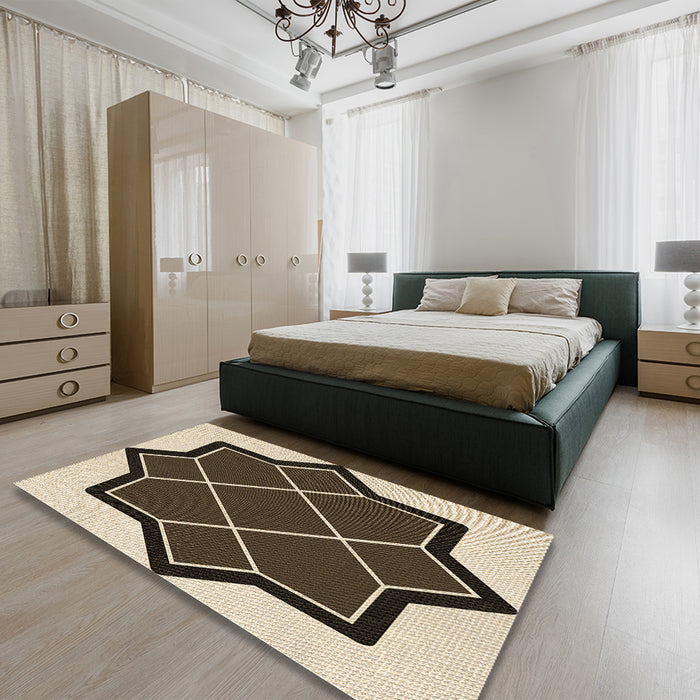 Patterned Bakers Brown Rug in a Bedroom, pat2664brn