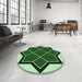 Round Patterned Deep Emerald Green Rug in a Office, pat2664grn