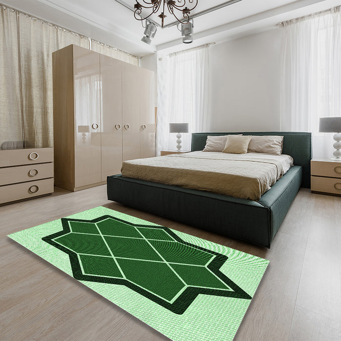 Round Machine Washable Transitional Deep Emerald Green Rug in a Office, wshpat2664grn