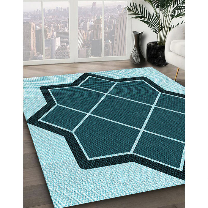 Machine Washable Transitional Medium Teal Green Rug in a Family Room, wshpat2664lblu