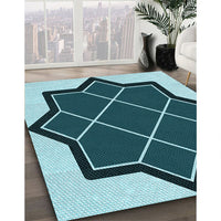 Patterned Medium Teal Green Rug, pat2664lblu