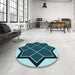 Round Patterned Medium Teal Green Rug in a Office, pat2664lblu