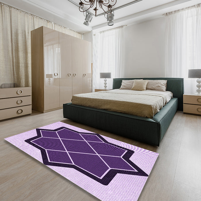 Patterned Purple Rug in a Bedroom, pat2664pur