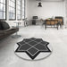 Round Machine Washable Transitional Charcoal Black Rug in a Office, wshpat2664
