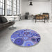 Round Patterned Denim Blue Rug in a Office, pat2665blu