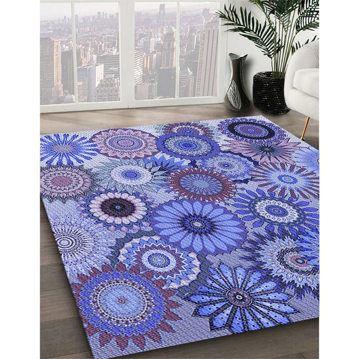 Patterned Denim Blue Rug in Family Room, pat2665blu
