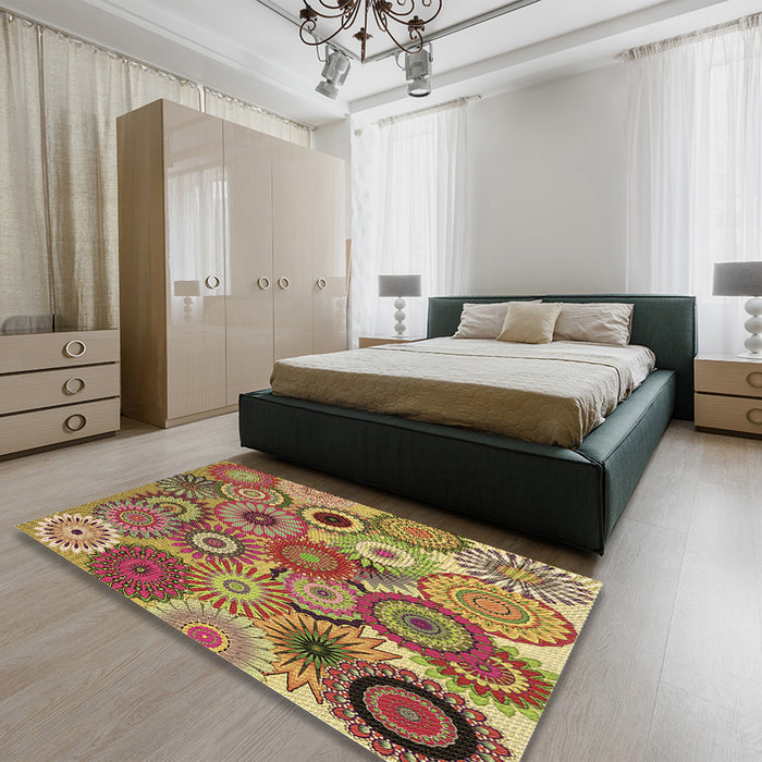 Patterned Metallic Gold Rug in a Bedroom, pat2665brn