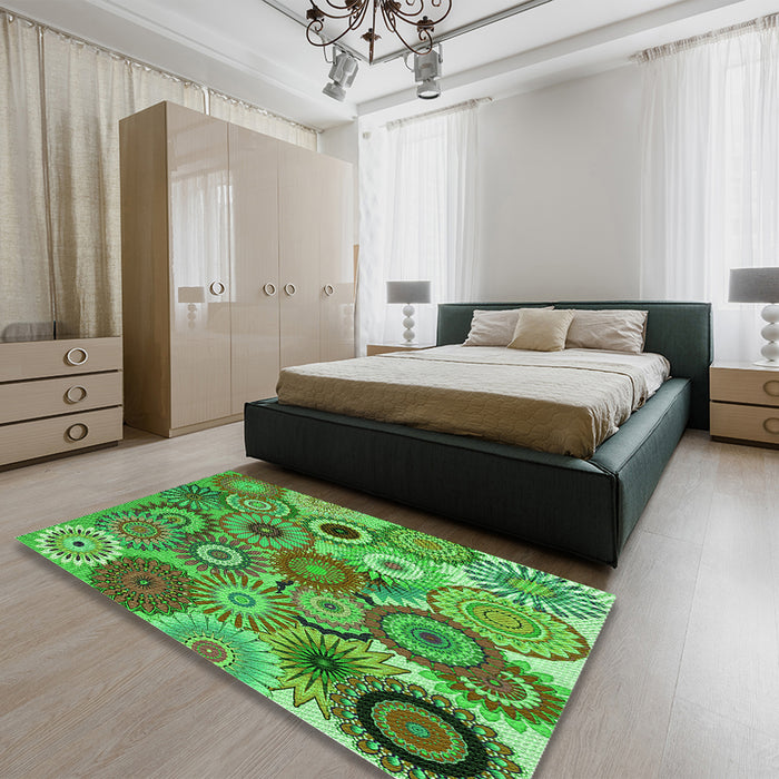 Patterned Seaweed Green Rug in a Bedroom, pat2665grn