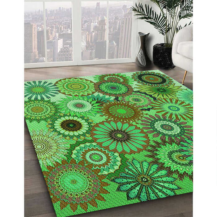 Patterned Seaweed Green Rug in Family Room, pat2665grn