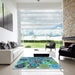 Machine Washable Transitional Turquoise Green Rug in a Kitchen, wshpat2665lblu