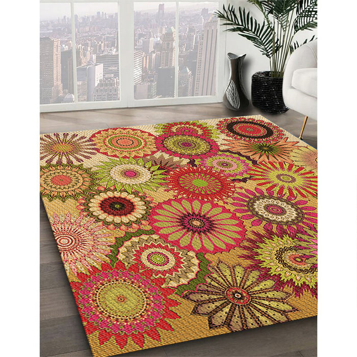 Patterned Yellow Rug in Family Room, pat2665org