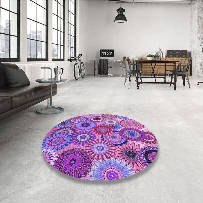 Round Patterned Dark Orchid Purple Rug in a Office, pat2665pur
