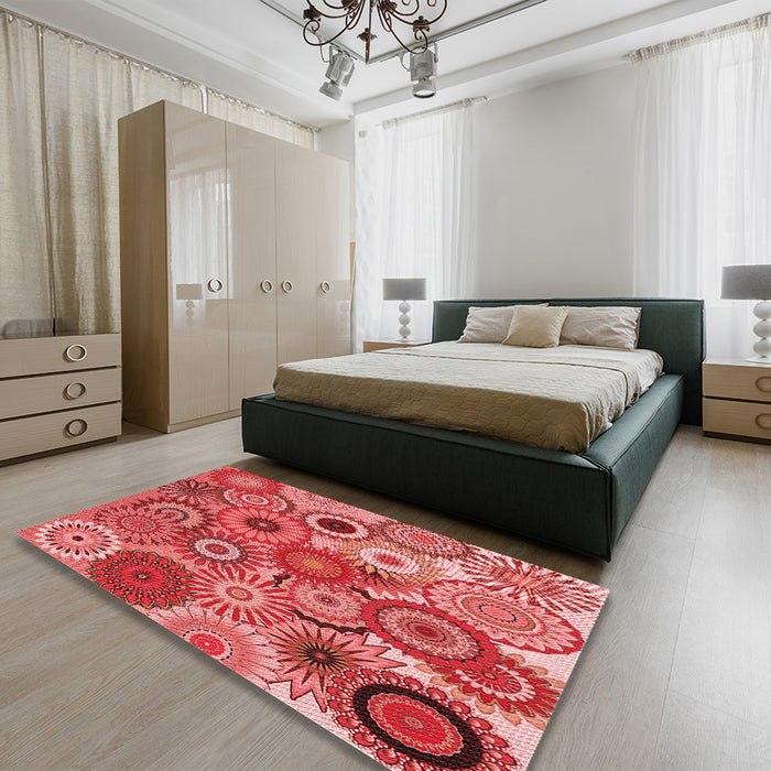 Patterned Red Rug in a Bedroom, pat2665rd