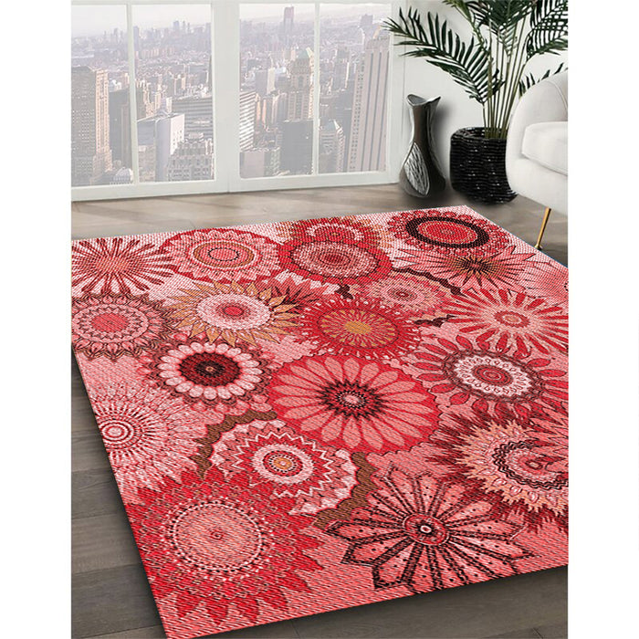 Patterned Red Rug in Family Room, pat2665rd