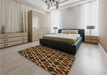 Patterned Black Brown Rug in a Bedroom, pat2666brn