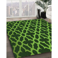Patterned Dark Forest Green Rug, pat2666grn