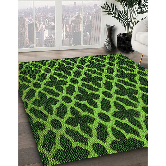 Patterned Dark Forest Green Rug in Family Room, pat2666grn