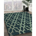 Patterned Deep Teal Green Rug in Family Room, pat2666lblu