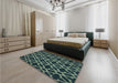 Patterned Deep Teal Green Rug in a Bedroom, pat2666lblu