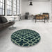 Round Patterned Deep Teal Green Rug in a Office, pat2666lblu
