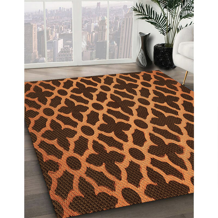 Patterned Orange Rug in Family Room, pat2666org