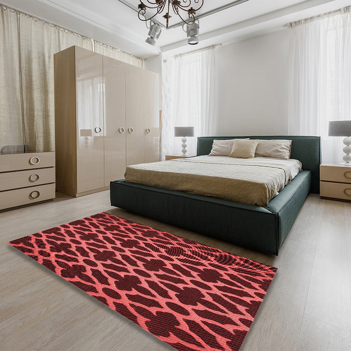 Round Machine Washable Transitional Red Rug in a Office, wshpat2666rd