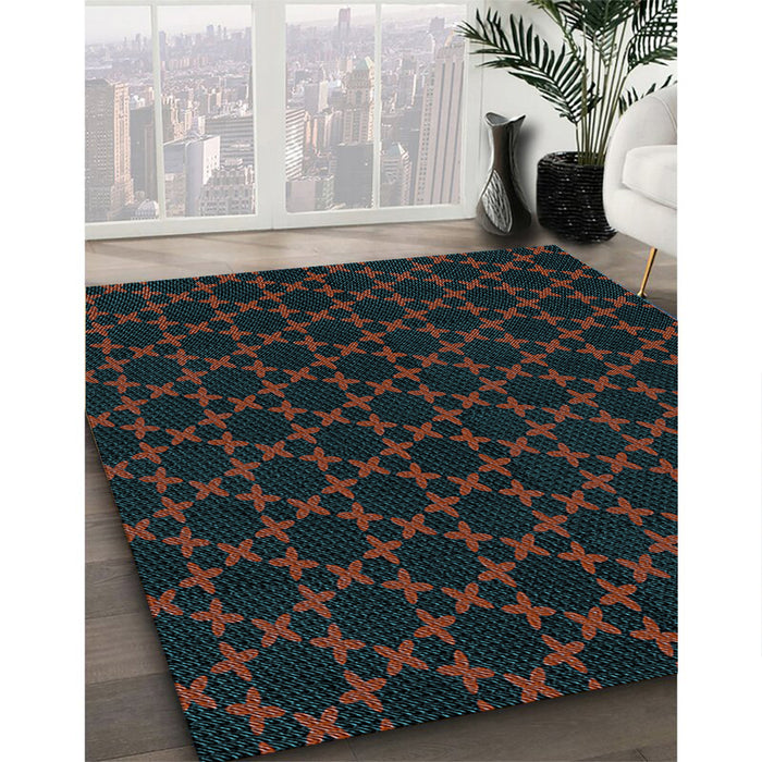 Patterned Charcoal Blue Rug in Family Room, pat2667lblu