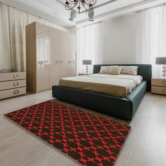 Patterned Midnight Gray Rug in a Bedroom, pat2667org