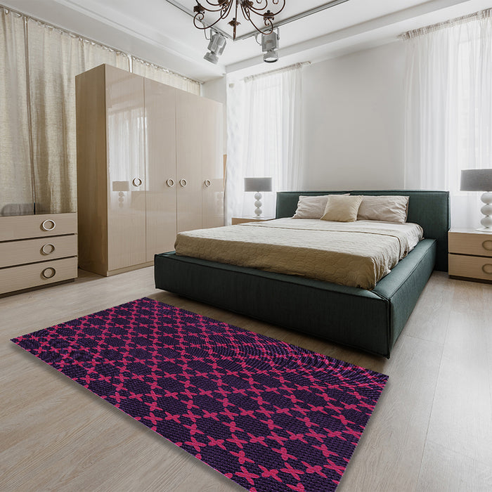 Patterned Medium Violet Red Pink Rug in a Bedroom, pat2667pur