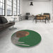 Round Machine Washable Transitional Forest Green Rug in a Office, wshpat266