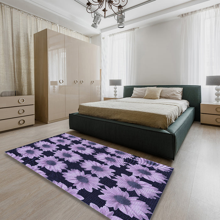 Patterned Blue Rug in a Bedroom, pat267blu