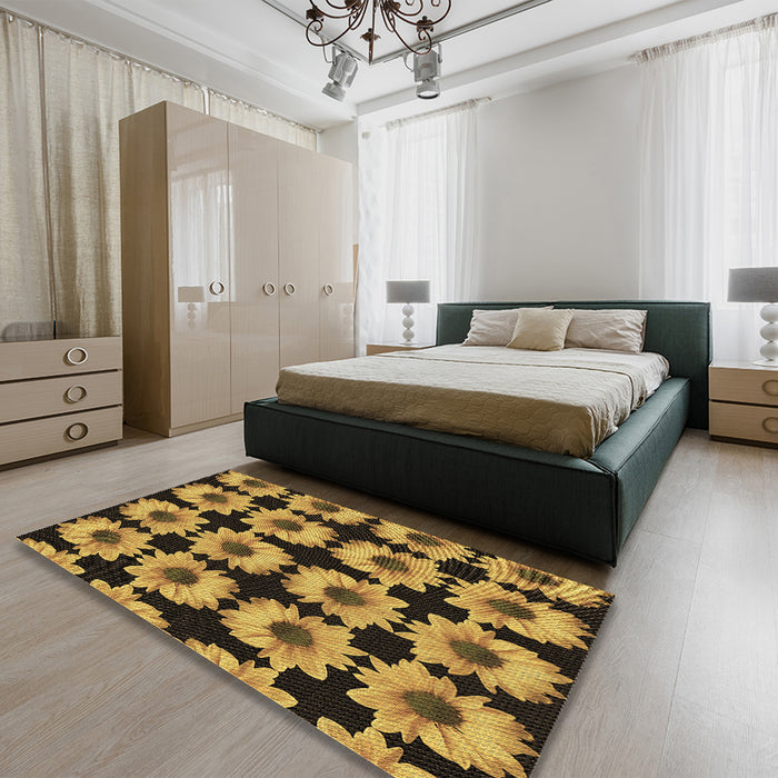 Patterned Bakers Brown Rug in a Bedroom, pat267brn
