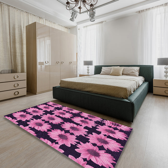 Patterned Deep Mauve Purple Rug in a Bedroom, pat267pur