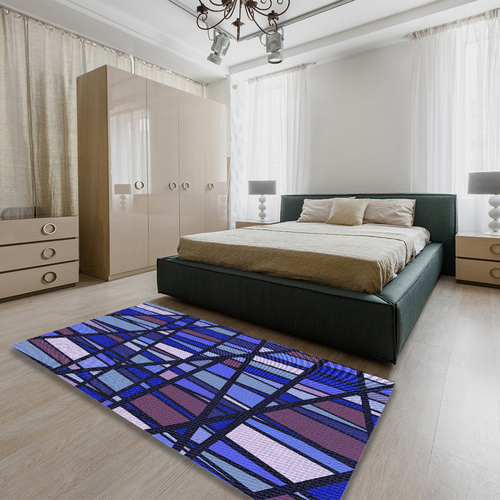 Patterned Midnight Blue Rug in a Bedroom, pat2670blu