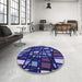 Round Patterned Midnight Blue Rug in a Office, pat2670blu