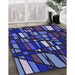 Patterned Midnight Blue Rug in Family Room, pat2670blu