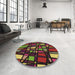 Round Patterned Deep Red Rug in a Office, pat2670brn