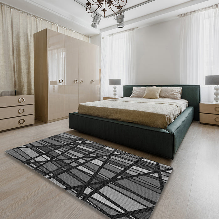 Patterned Charcoal Black Rug in a Bedroom, pat2670gry