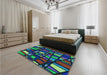 Patterned Night Blue Rug in a Bedroom, pat2670lblu