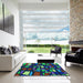 Square Patterned Night Blue Rug in a Living Room, pat2670lblu