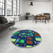 Round Patterned Night Blue Rug in a Office, pat2670lblu